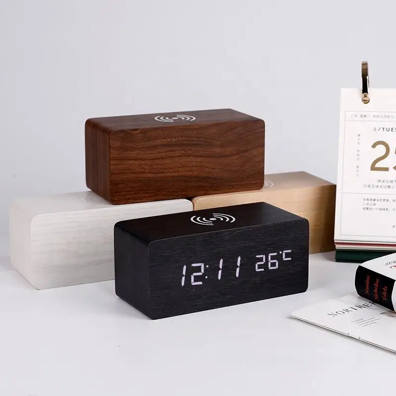 Wireless Wooden Charging Alarm Clock